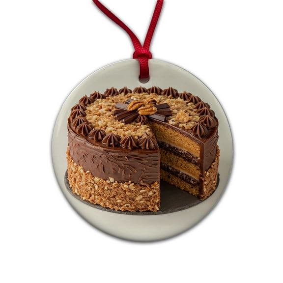 German Chocolate Cake Yummy Dessert Christmas Tree Holiday Round Ceramic Ornament