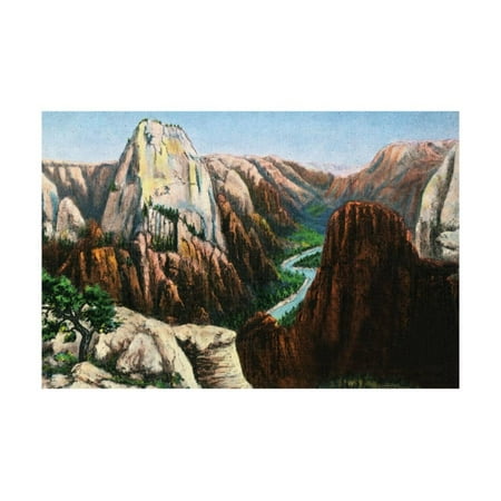 Zion National Park, Utah - View of Angels Landing and the Great White Throne Print Wall Art By Lantern