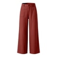 thumbnail image 5 of Women's Cotton Linen Wide Leg Pants Summer Casual Button up High Waisted Loose Trousers with Pockets by Yigetop Red S, 5 of 6