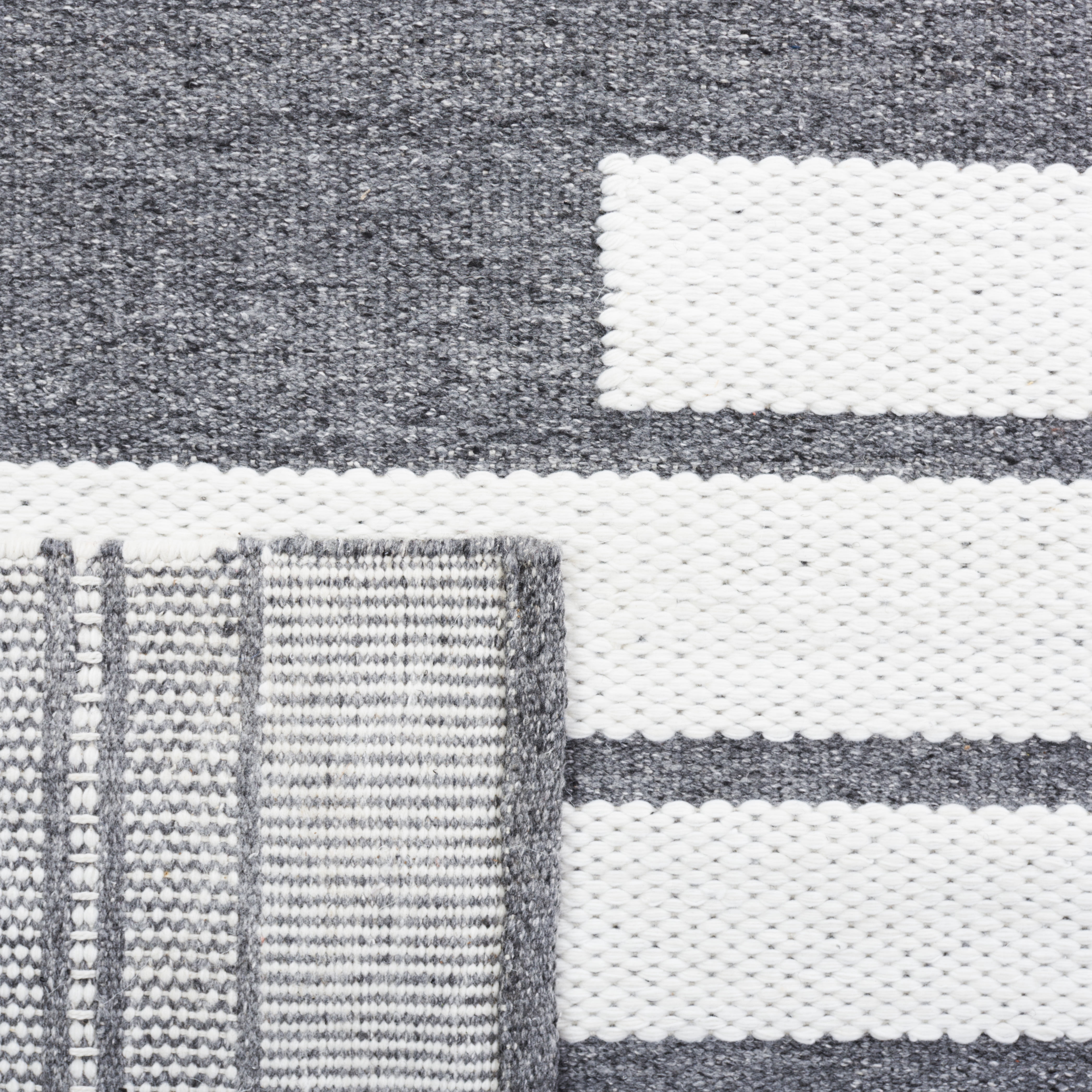 SAFAVIEH Kilim Adam Striped Polyester Area Rug, Ivory/Dark Grey, 6' x 9'