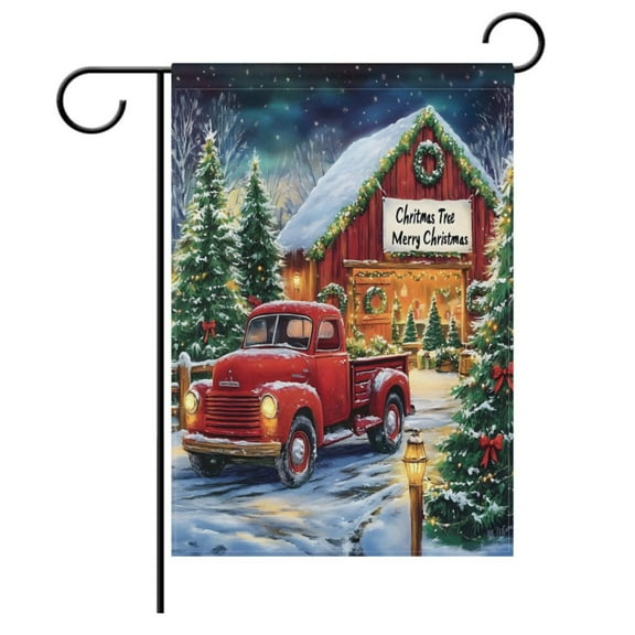 Vintage Truck Christmas Garden Flag House Banner Double Sided Outdoor Yard Decoration 12" x 18"