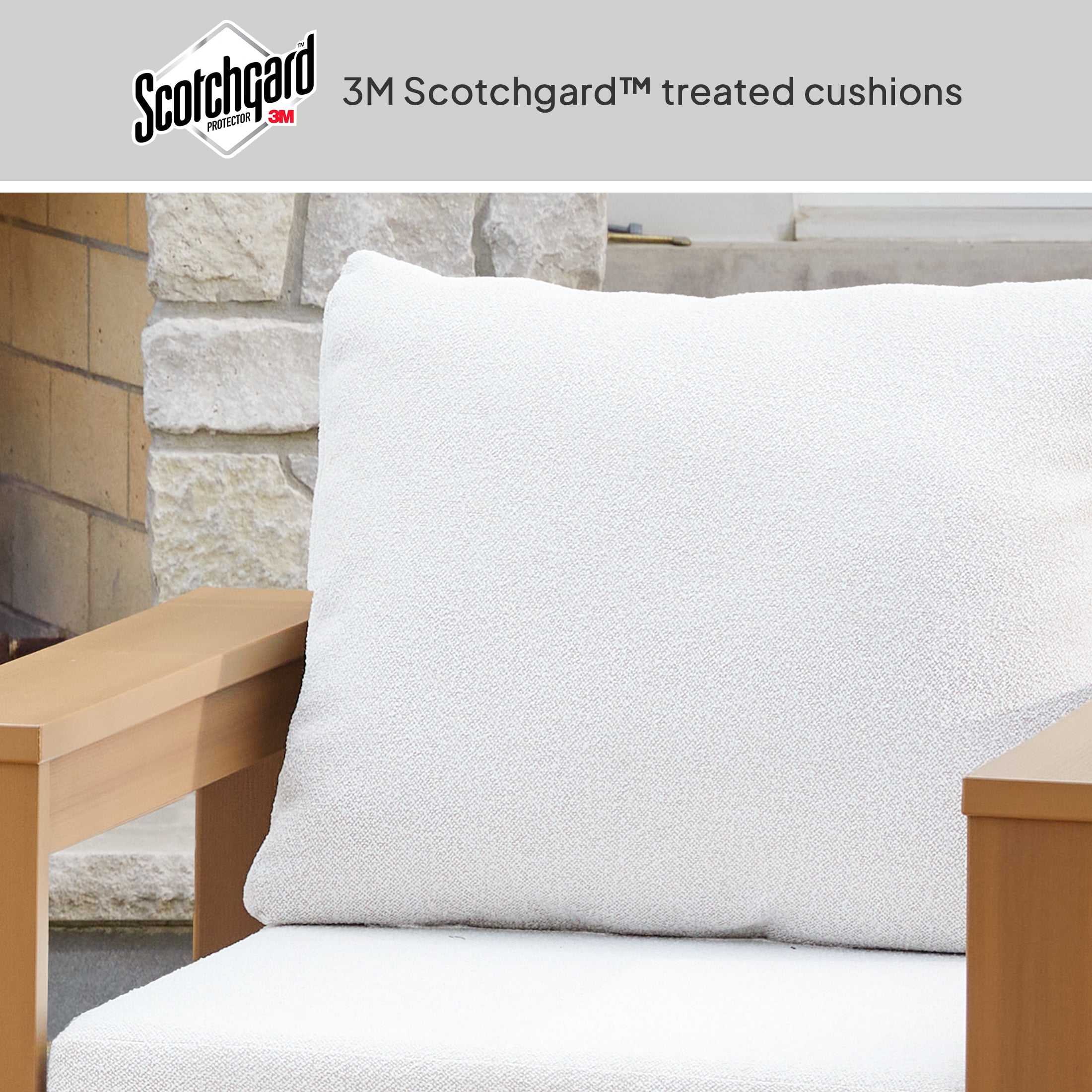 Better Homes & Gardens Ezra Outdoor HDPE Club Chair, Teak with Cream Boucle Cushions