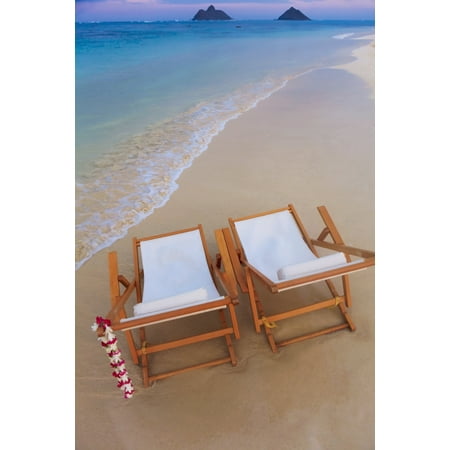 Hawaii Oahu Kailua Two Lounge Chairs On The White Sandy Beach Of