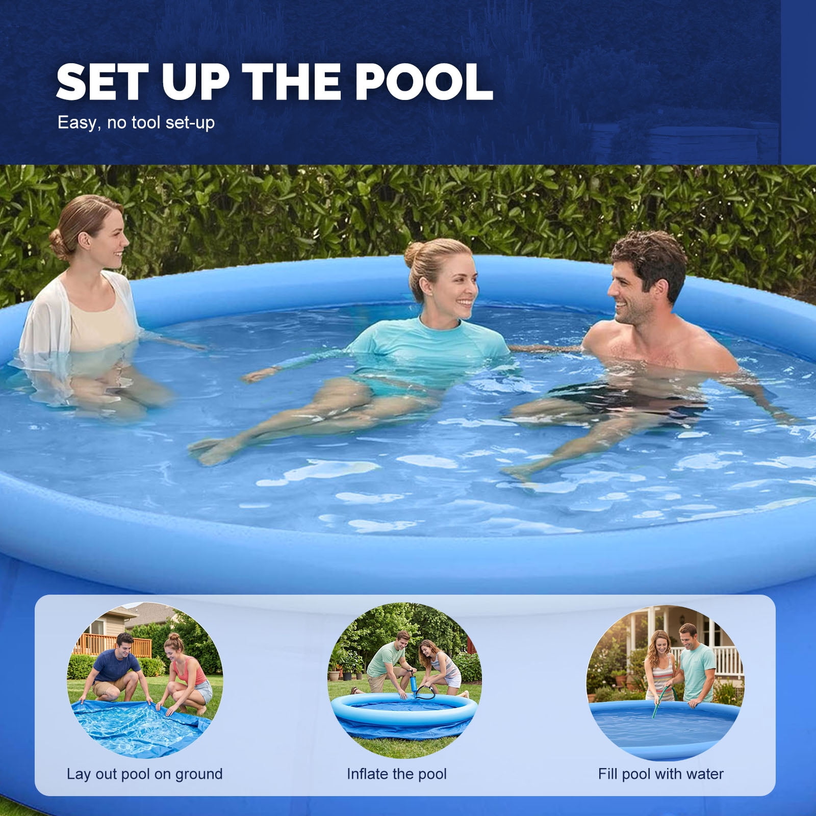Honeydrill 10 ft x 30 in Above Ground Pools, Inflatable Top Ring Round Pool, Blue