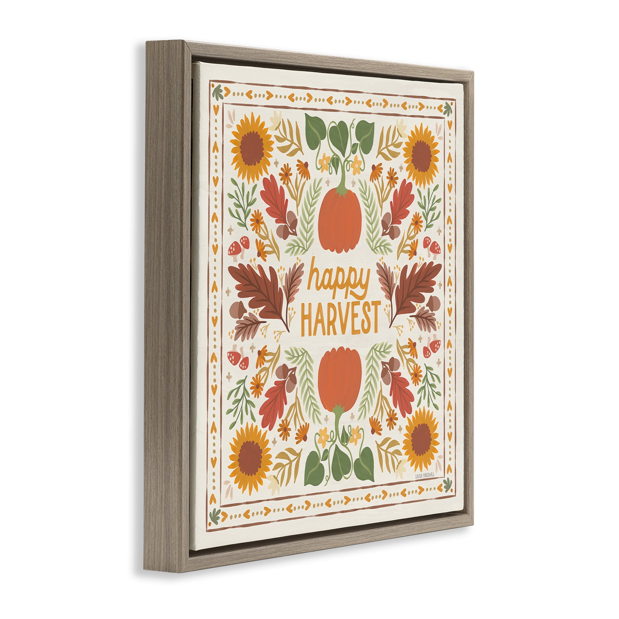 Stupell Industries Happy Harvest Pattern Landscape Painting Brown Floater Framed Art Print Wall Art, 25 x 25