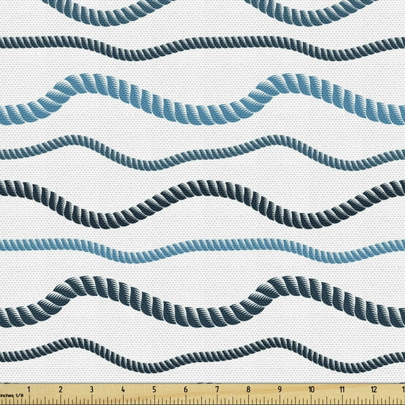 Ambesonne Blue Nautical Fabric by the Yard Upholstery, Horizontal Navy Shape, 5 Yards, White Blue