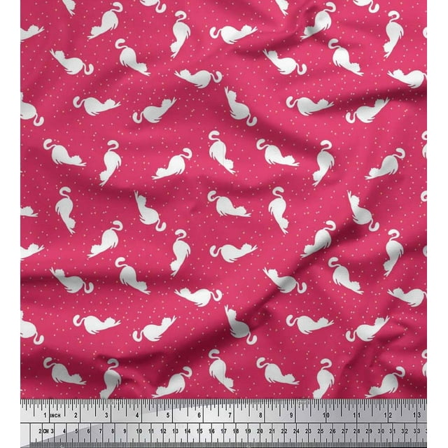 Soimoi Viscose Chiffon Fabric Floral & Cat Animal Decor Fabric Printed Yard 42 Inch Wide