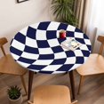 thumbnail image 5 of Navy Blue and White Elastic Fitted Round Table Cover Aesthetic Modern Abstract Waterproof Outdoor Tablecloth for Holiday Party, Picnic, Patio & Dining Fits Tables Up to 45"-54", 5 of 8