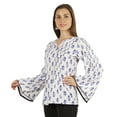 thumbnail image 2 of Moomaya Printed Top Full Sleeve Pleated Rayon Kurta Short Tunic Summer Blouse For Women, 2 of 7