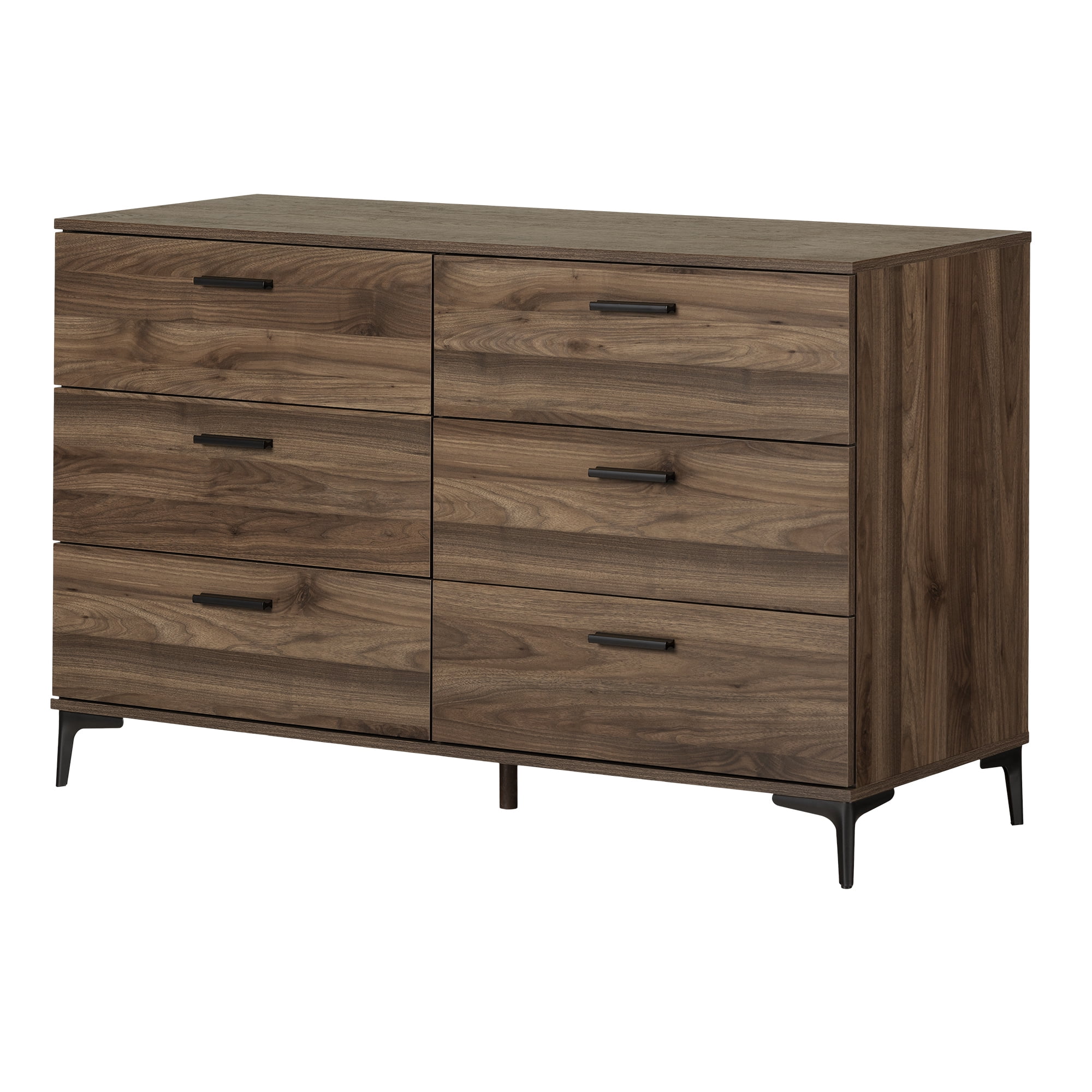 South Shore Musano 6-Drawer Dresser with Metal Legs for Adult, in Natural Walnut