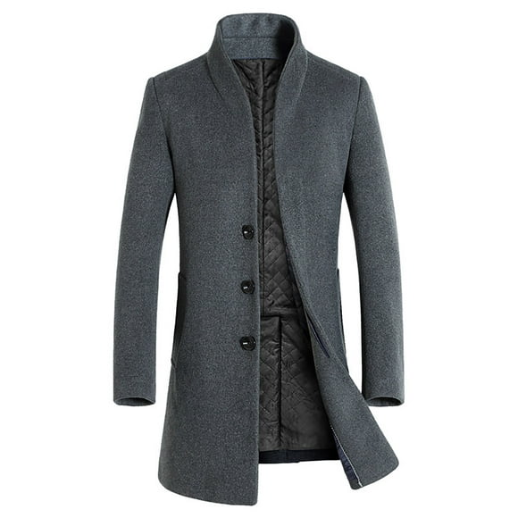 jovat Men Mid-length Slim-fit Woolen Coat With Stand-collar Solid Color Woolen Coat