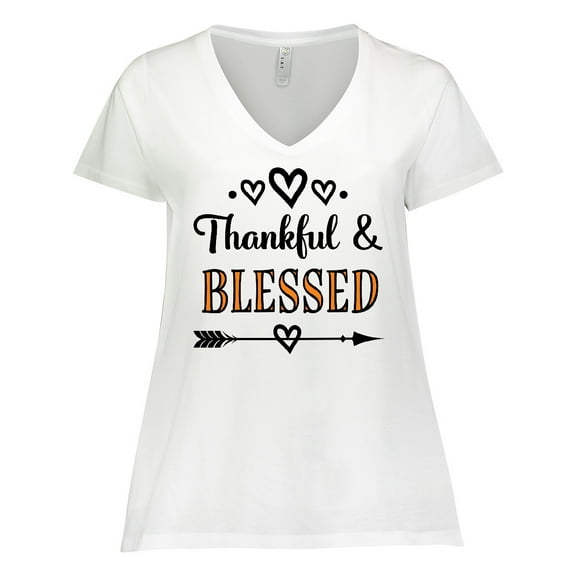 Inktastic Thanksgiving Greeting Thankful Blessed Women's Plus Size V-Neck T-Shirt