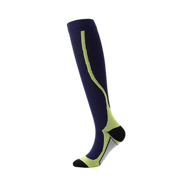 Bas de Compression pour Course Hommes Femmes Chaussettes de Sport Marathon Chaussettes de Randonnée 20-30mmHg Ajustement Vol Grossesse Varices Enflées 206- Bleujaune L-TG