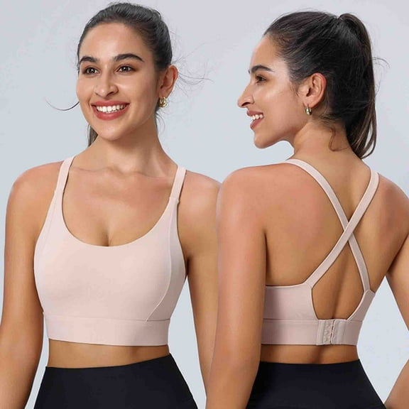 Cxenplz Sports Bras for Women High Support Running Criss Cross Strappy Bra Crop Top Full Coverage Wire Free Bralettes Lightly Lined Bra