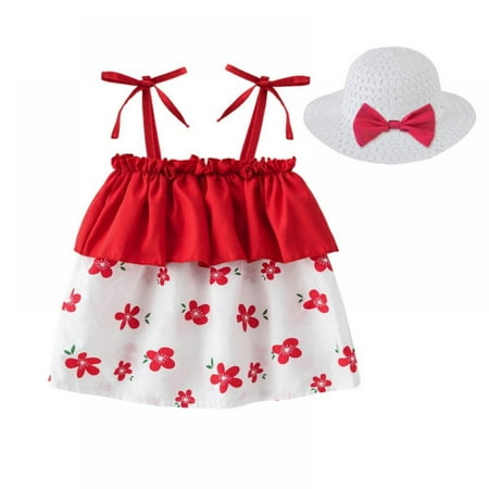 

Lovebay Toddler Baby Girl Summer Dress Sleeveless Casual Floral Dresses Swing Sundress Skirt with Hat 9-12 Months