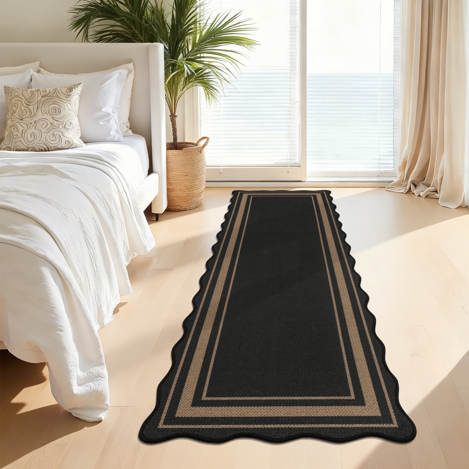 MeyJey 2'x6' Runner Rug for Hallway Washable Kitchen Rugs Non Slip Faux Jute Scalloped Indoor Carpet for Entryway Laundry Room Floor Mats