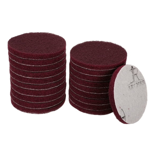 Uxcell 20pcs Scrubber Scouring Pads 400 Grits 4" Drill Power Brush Hoop and Loop Surface Conditioning Disc, Red