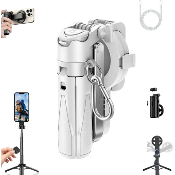 4-in-1 Multifunctional 360° Rotation Magnetic Selfie Stick, with Wireless Detachable Remote Control, Handheld Must-Have for Travel Four-Legged Support (1 Pc White)