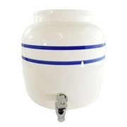 Premium Porcelain Water Crock Dispenser - Elegant Countertop Dispenser With 2.5 Gallon Capacity & No Drip Faucet - Double Blue Line Stripe Crock - Perfect For Kombucha Brewing and Dispensing