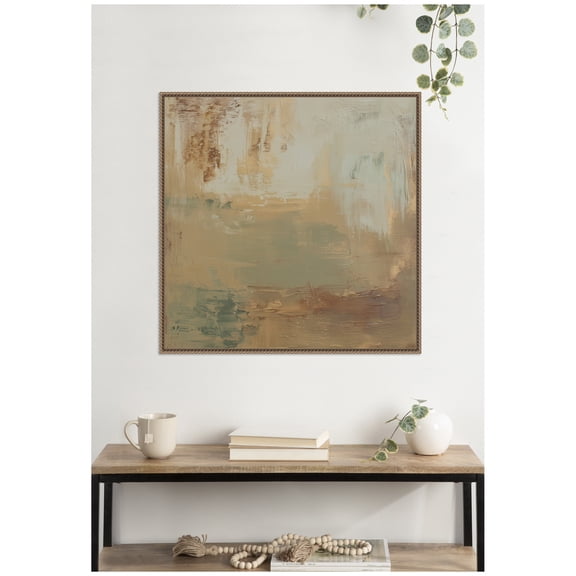 Kate and Laurel Framed Canvas Wall Art Print Sage Horizon No. 3 by Amy Lighthall, 30 x 30 Sylvie Beaded Dark Gold Frame, Modern Contemporary, Abstract Art for Wall Decor