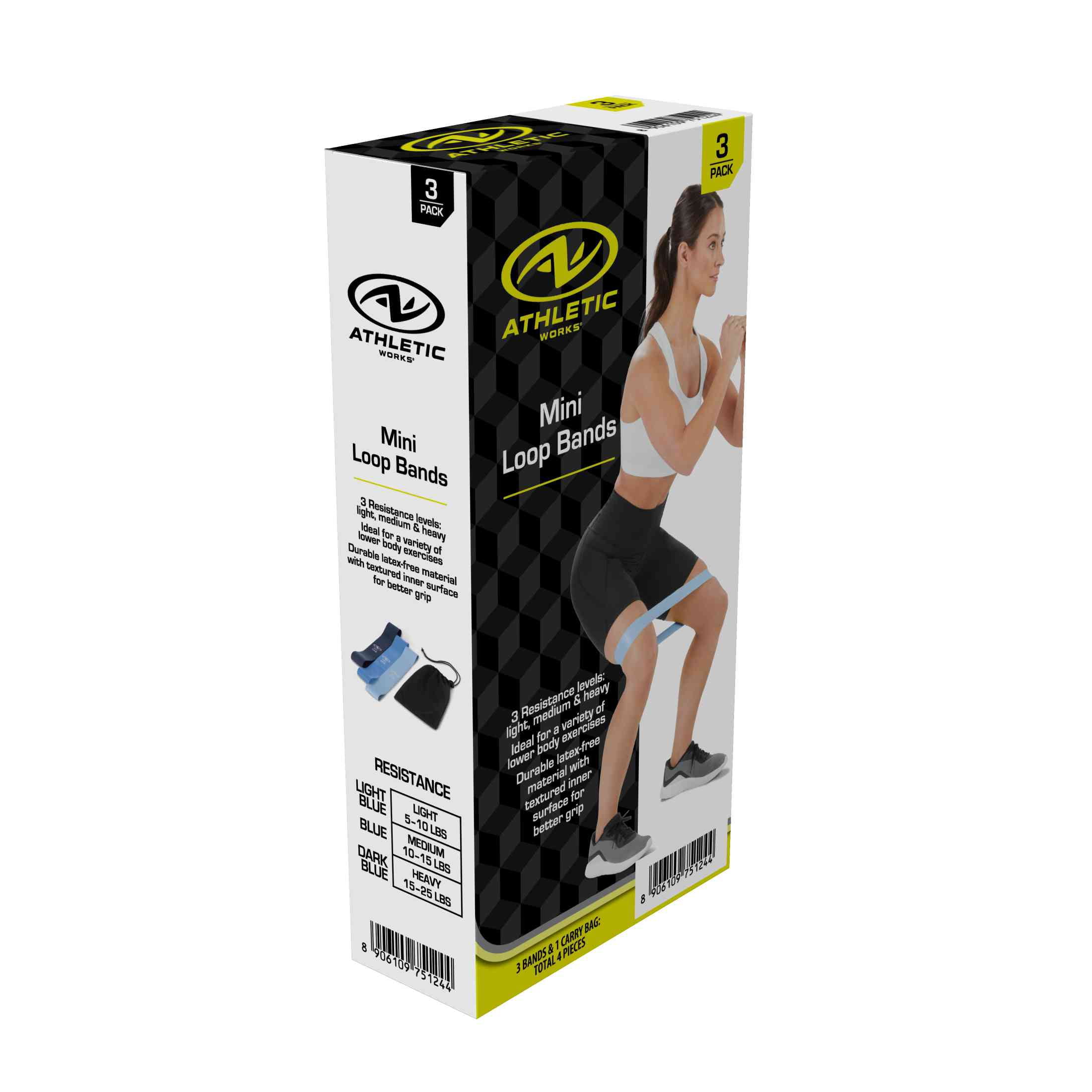 Athletic Works Mini Loop Bands, Latex Free Material, Set of  3 Levels : Light, Medium, Heavy
