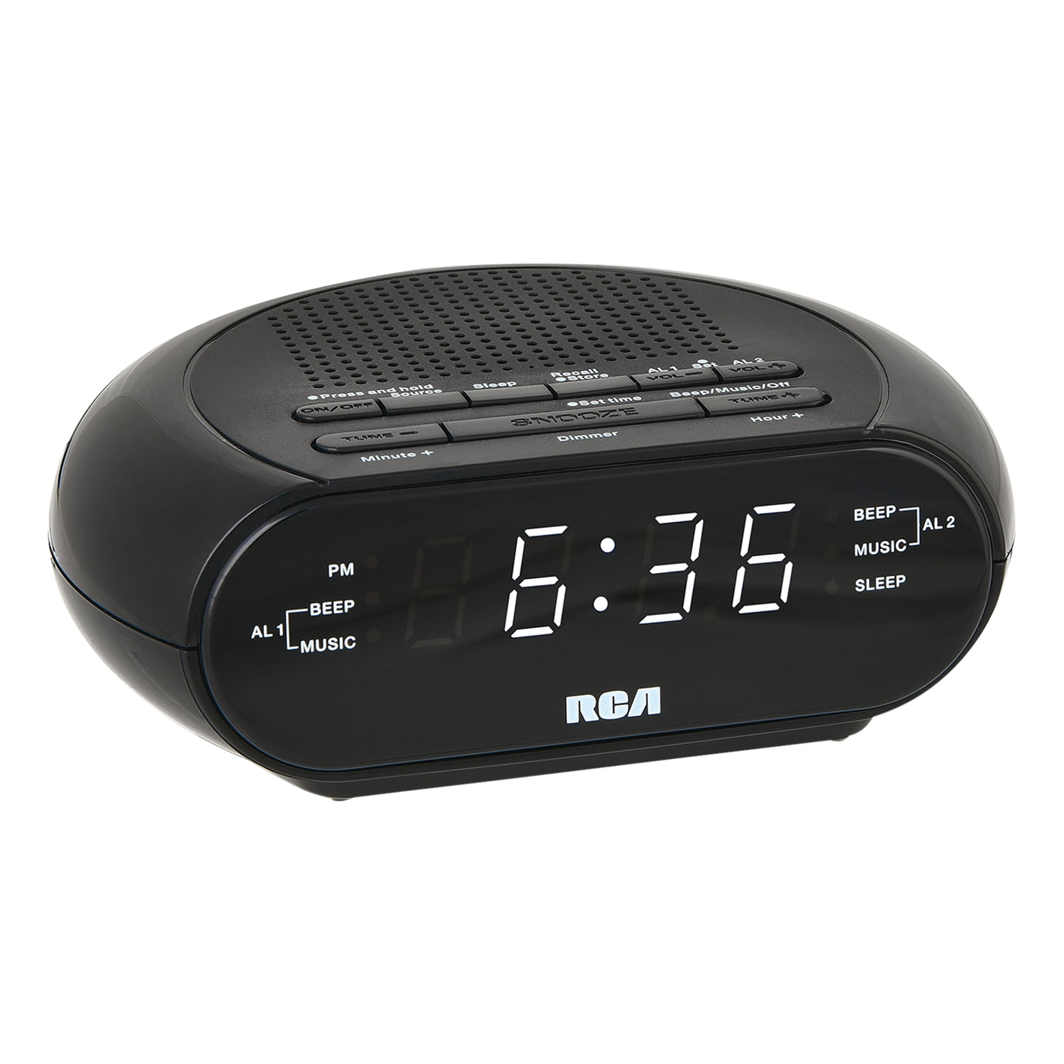 RCA Digital Radio Alarm Clock with Soothing Sounds, Brightness Control, USB Charging Port, and Battery Backup, RCS27