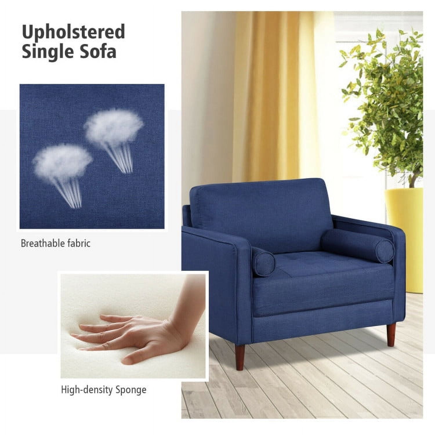 Finihen Comfy Accent Armchair, Accent Oversized Linen Club Armchair with Pillows and Rubber Wood Legs, for Living Room, Bedroom, Navy Finihen Comfy Accent Armchair, Accent Oversized Linen Club Armchair with Pillows and Rubber Wood Legs, for Living Room, Bedroom, Navy