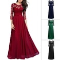 thumbnail image 3 of Softmallow Women's Evening Dress Chiffon Round Neck Long Dress Stitching Lace Bridesmaids Gowns Wine Red M, 3 of 3