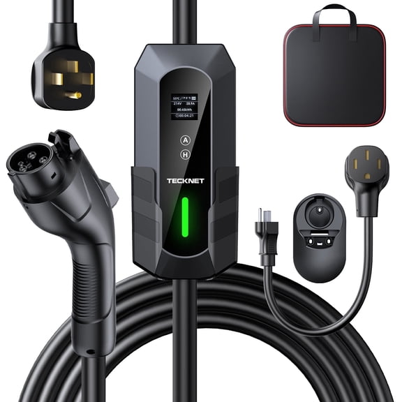 Tecknet 32A Level 1/Level 2 Portable EV Charger with LCD Touch Screen & APP Control - NEMA 14-50 and 5-15 Plugs Included, J1772 Compatible for Electric Vehicles