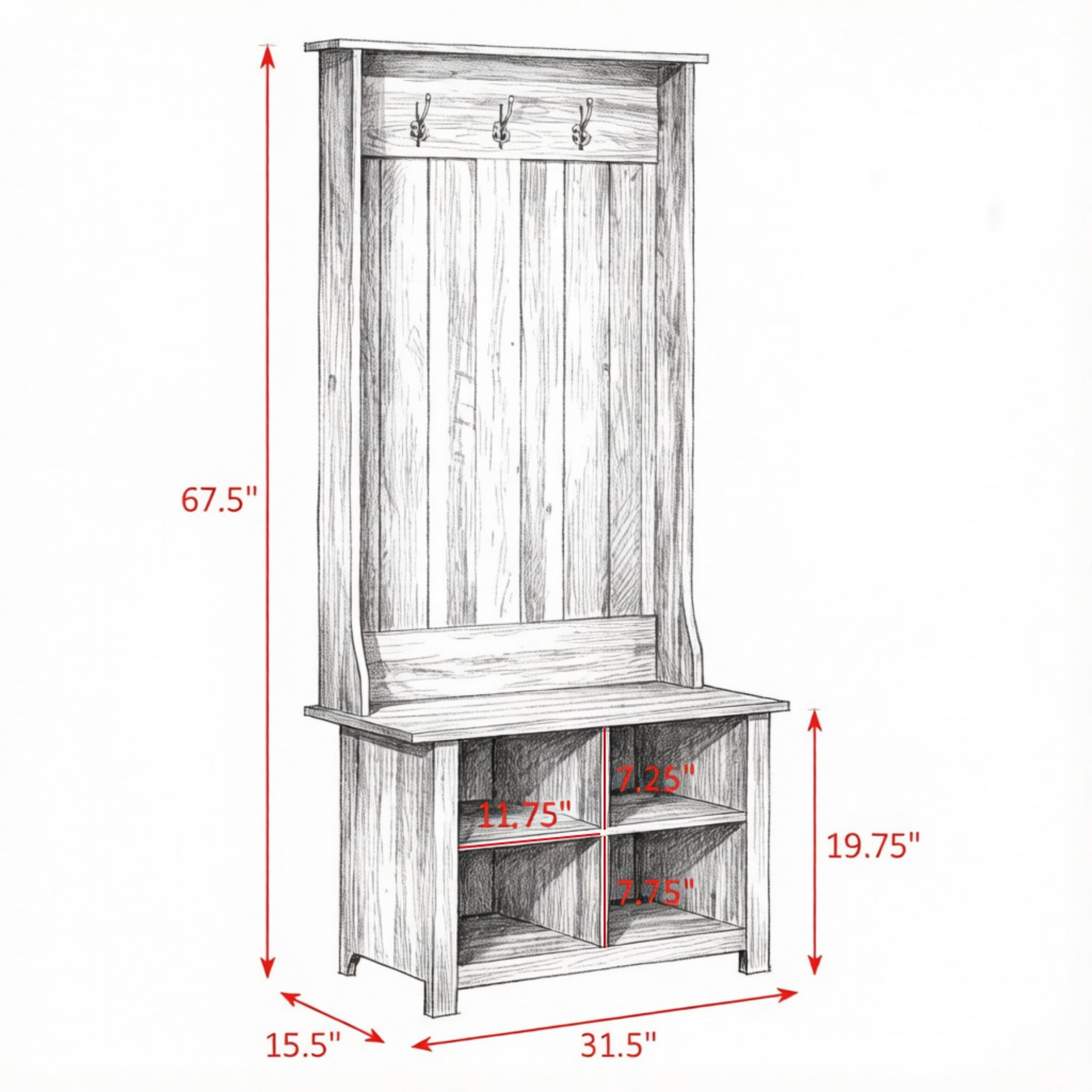Hall Tree with Shoe Storage Bench Entryway Organizer for Living Room Hall Tree Bench Combination, Grey