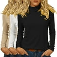 thumbnail image 4 of Women's 3-Pack Thermal Fleece Turtleneck Sweaters, Solid Color Derong Knit Tops, Warm Base Layer Set, Soft Crewneck Pullovers, Winter Layering Basics, Cozy Long Sleeve Shirts Black L, 4 of 5