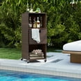 thumbnail image 2 of Rattan Outdoor Storage Cabinet, Patiojoy Outdoor Wicker Cabinet with 3 Shelves, 1 Removable Drawer, 4 Wheels, Patio Storage Deck Box Cart for Backyard Poolside Porch (Mix Brown), 2 of 9