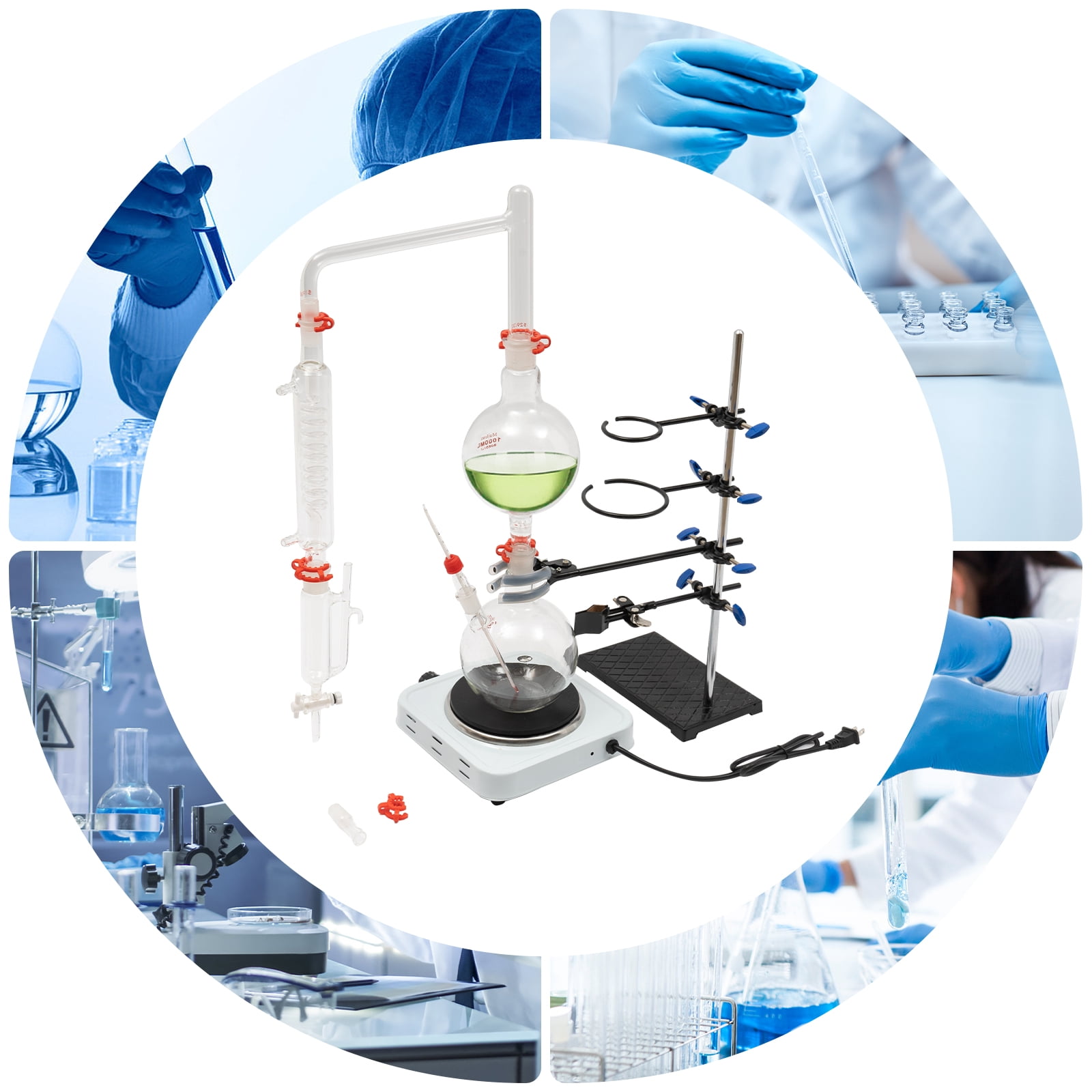 Dwellnix Organic Chemistry Lab Glassware Glass Kit Distillation Equipment Set 1000mL USA