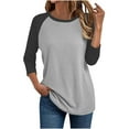 thumbnail image 3 of RongHuan Womens Plus Size Tees Fashion 3/4 Sleeve Crewneck Tops Color Block Baseball Tshirt Relaxed Fit Blouse, 3 of 5