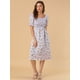 thumbnail image 2 of Vestido floral midi fruncido informal con mangas abullonadas y cuello cuadrado para mujer Púrpura XS, 2 of 6