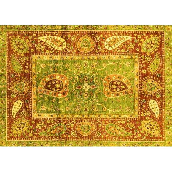 Ahgly Company Machine Washable Indoor Rectangle Oriental Yellow Traditional Area Rugs, 4' x 6'