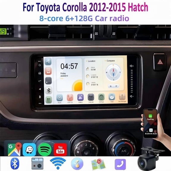2 64GB Android 15 Car Stereo for Toyota Corolla 2012-2015, 7-Inch GPS Head Unit with Wireless CarPlay & Android Auto, WiFi Bluetooth FM/RDS SWC Mirror Link & Backup Camera