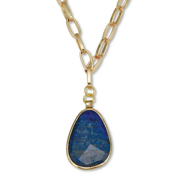 Genuine Blue Sodalite Goldtone Drop Necklace 20-inch