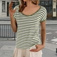 thumbnail image 2 of yunLCZ Basic T Shirts Women's Round Neck Loose Large Size Striped T Shirt Women's Cap Sleeve Tank Tops Green XL, 2 of 4