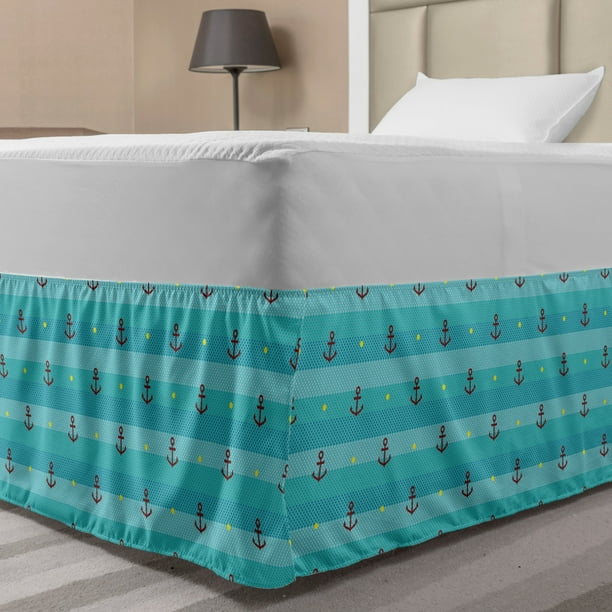Aqua Bed Skirt Nautical Pattern With, Aqua Bed Skirt Queen