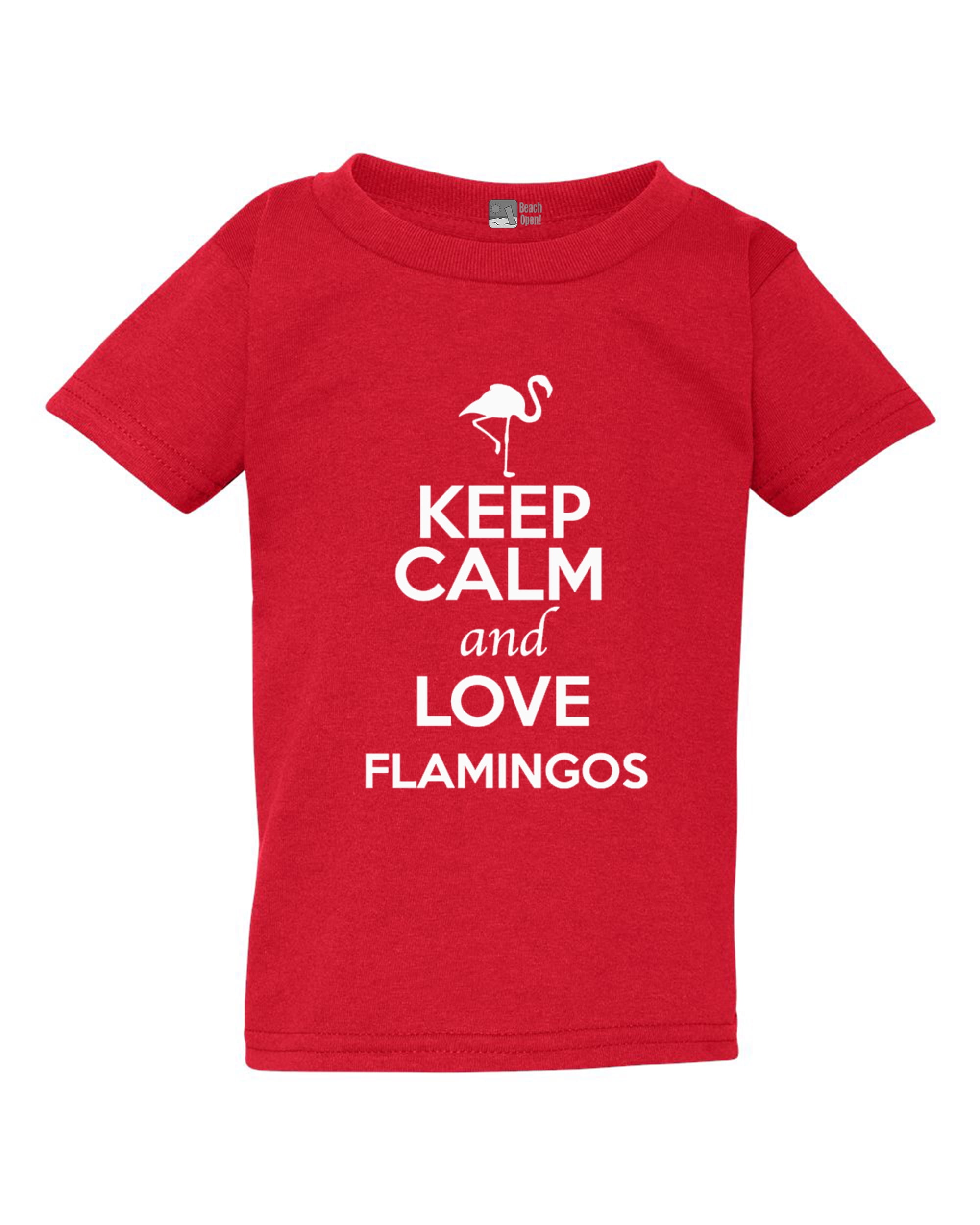 Keep Calm And Love Flamingos Birds Fish Wild Animal Lover Youth Kids T-Shirt Tee