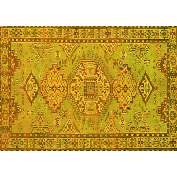 Ahgly Company Machine Washable Indoor Rectangle Persian Yellow Traditional Area Rugs, 2' x 3'