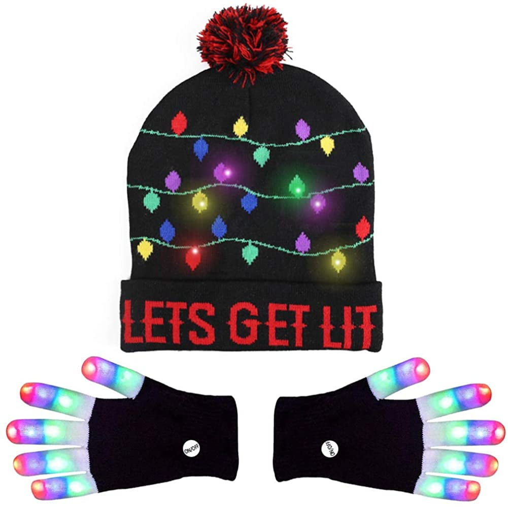 Led Light up Christmas Hat Beanie Knit 