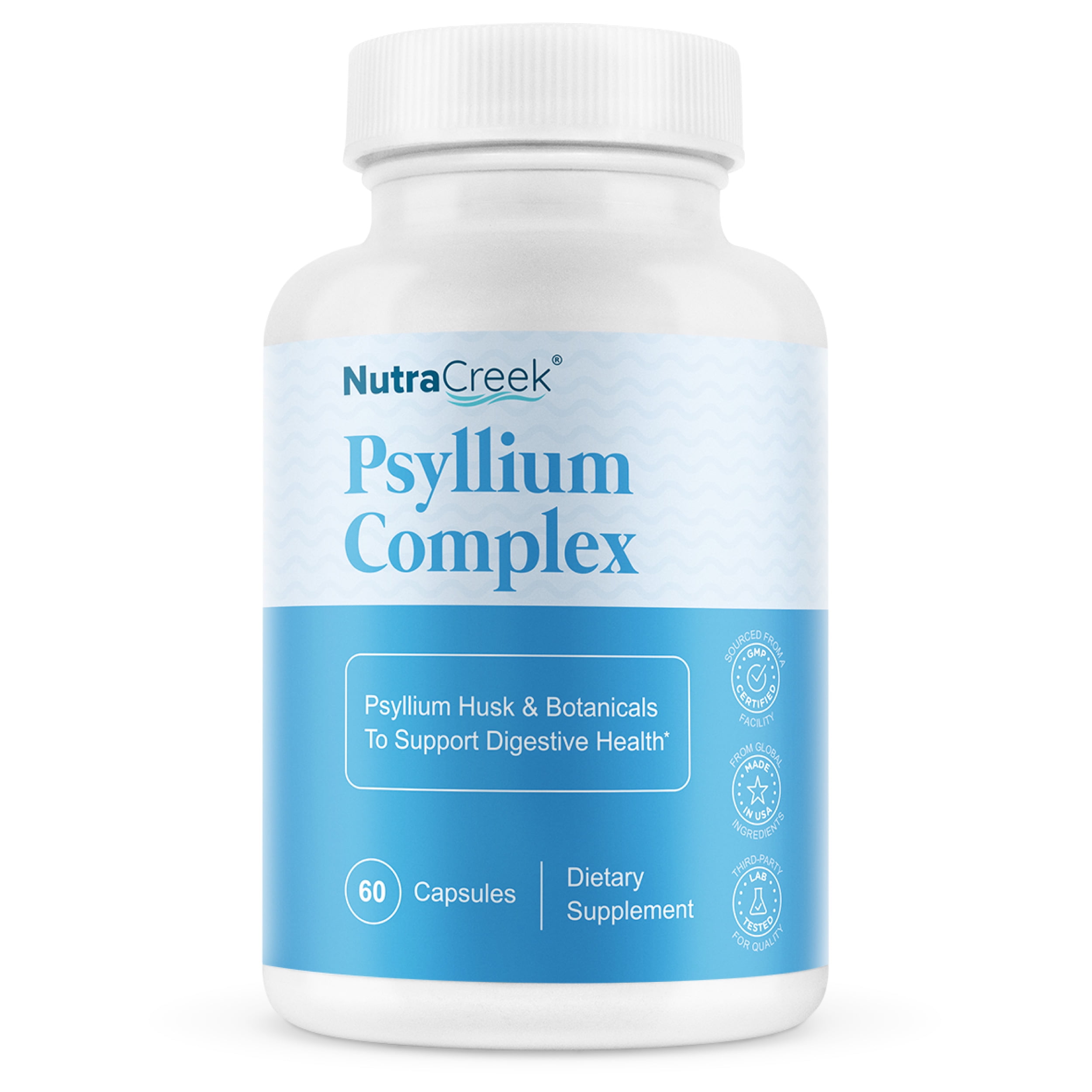 NutraCreek Psyllium Complex Supplement With Psyllium Husk & More, 60 Count