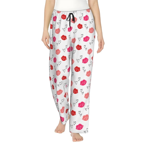 Balery Red Lips 1 Pantalones de pijama para mujer, pijamas ultraligeros, pantalones de estar por casa-Large