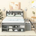 thumbnail image 3 of Harper & Bright Designs Full Size Platform Bed with Bookcase Headboard, Wood Platform Bed with Drawers and Bed End Storage Case, Gray, 3 of 11