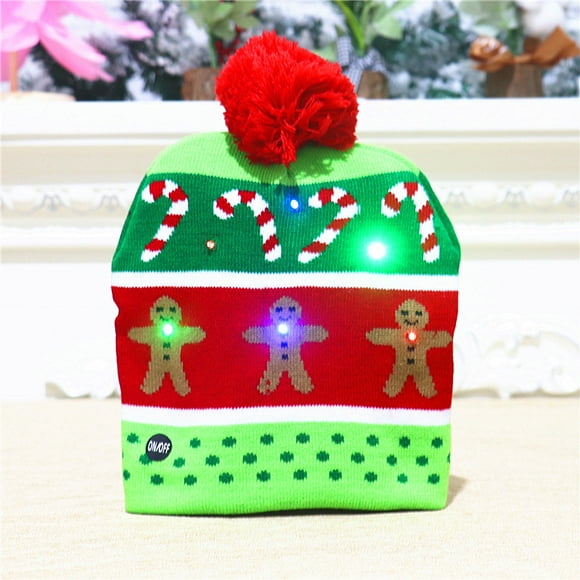 Christmas Hat Knit LED Light Hat For Unisex Winter Pom Pom Hats, Holiday Party Beanie Cap Xmas Gifts MulticolorPlush Santa Hat, Traditional Red and White Plush Christmas Santa Hat for Christmas Party