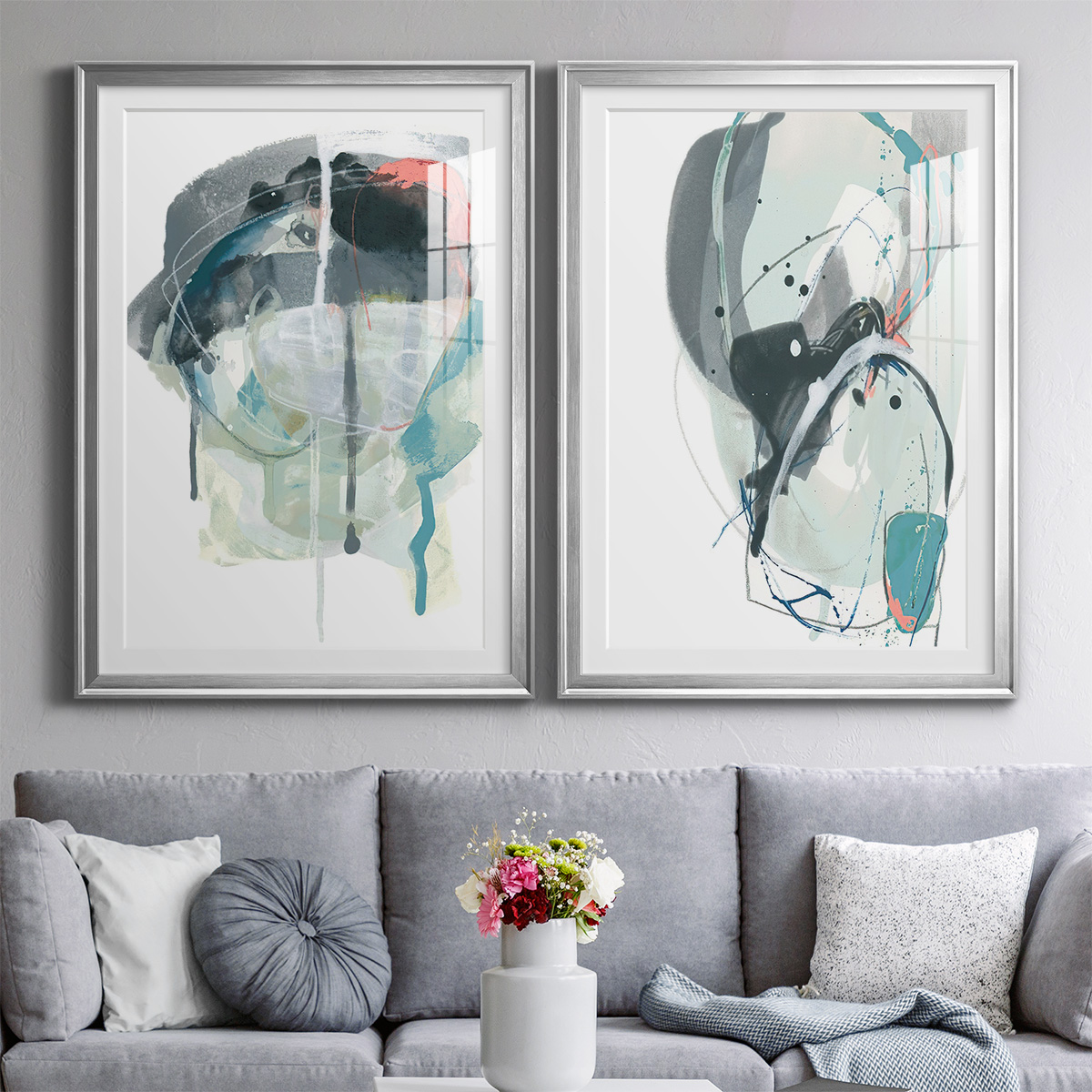 Wexford Home Stone Aperture III Premium Framed Print, 30.5" x 42.5" - Ready to Hang, Silver (Set of 2)