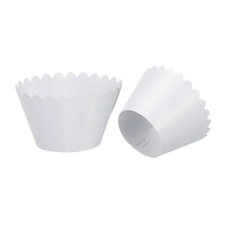 Cupcake Wrappers Paper, 50 Pack Baking Cups Standard Wave Decoration, White