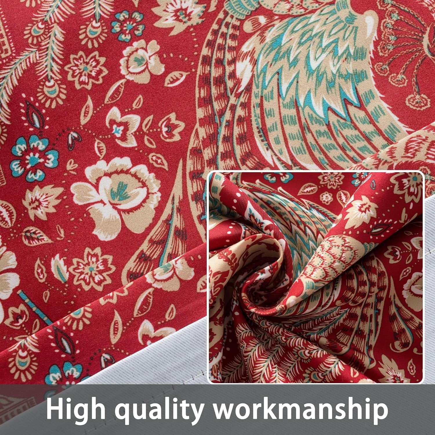 DriftAway Christopher Peacock Floral Pattern Energy Saving Thermal Insulated Blackout Window Curtain Grommet 2 Layers 2 Panels 52 Inch by 84 Inch Red